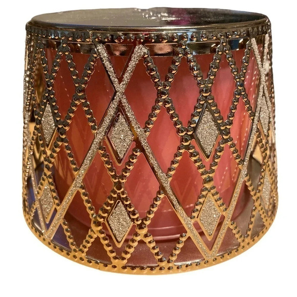 BATH & BODY WORKS Glittery Bling Metal Argyle Three-Wick Candle Holder NEW NWT - Picture 2 of 6